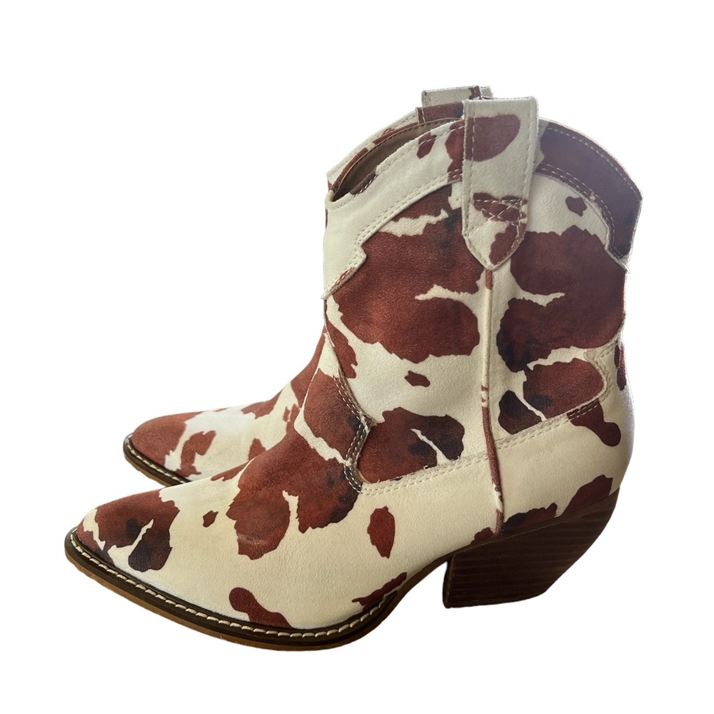 Revolve Brown and White Suede Cowgirl Boots Size 8 - Picture 2 of 14